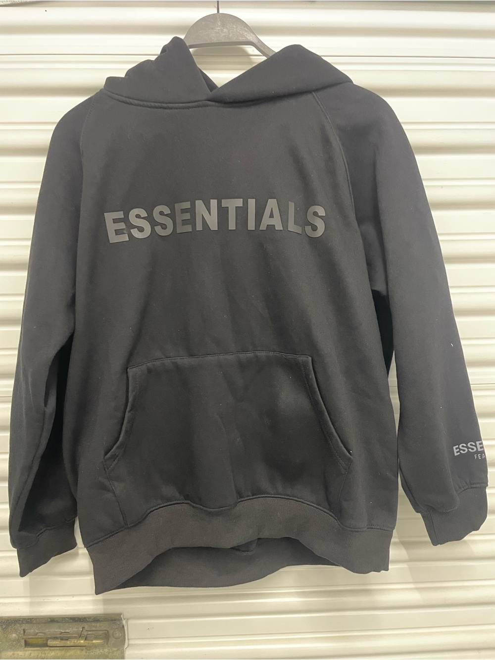 Essentials Black Pullover Hoodie with Tonal Logo